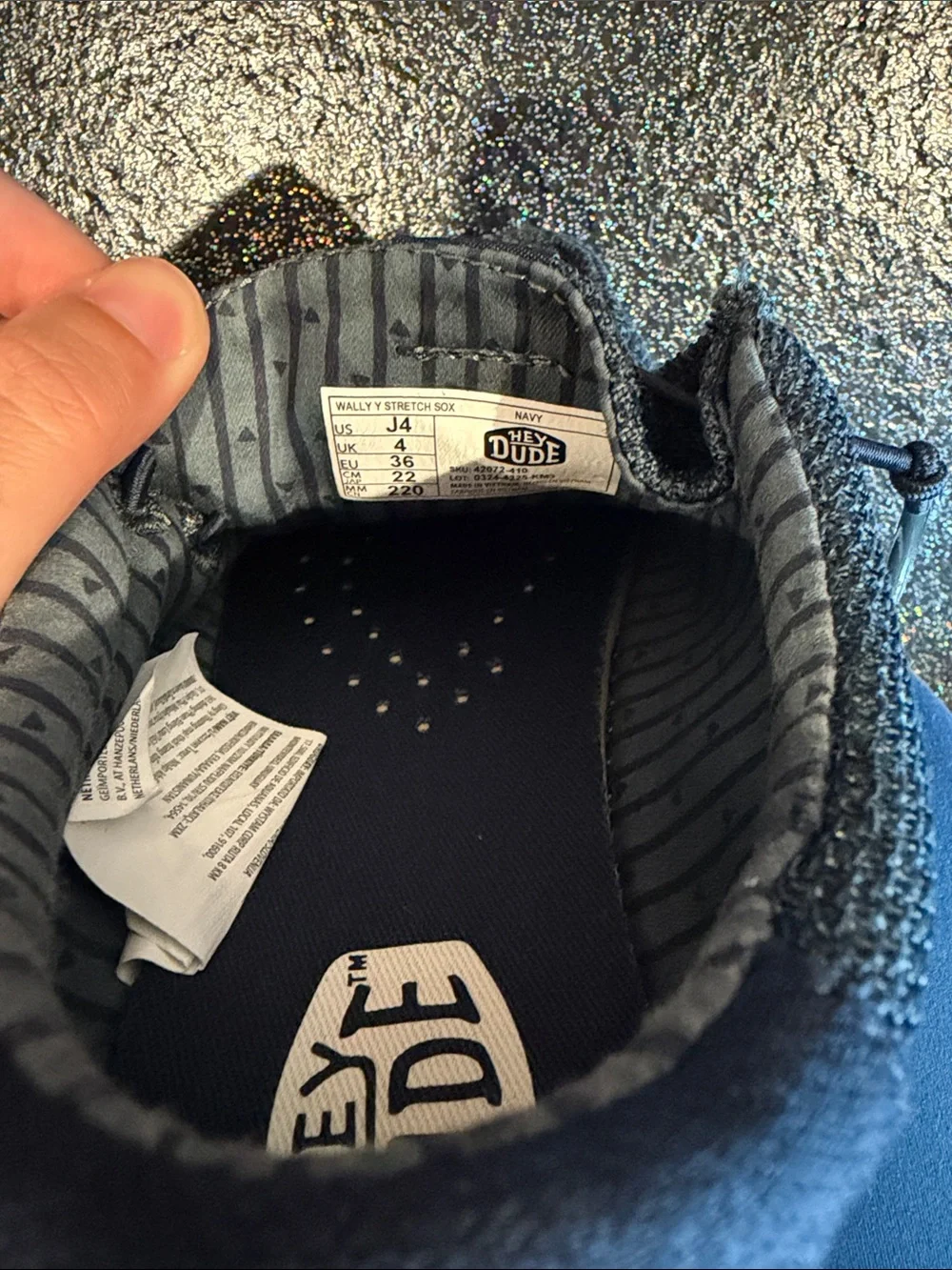 Hey Dude Knit Slip-On Sneakers in Dark Blue, Size 4 Boys